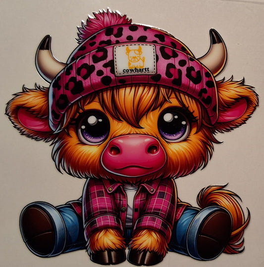 Pink Highland cow medium decal