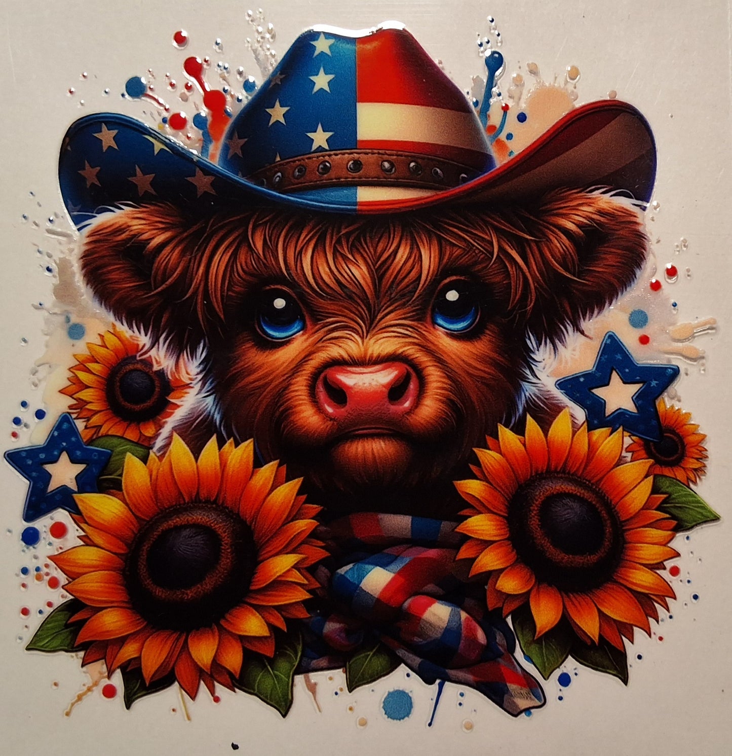 Red white and blue highland cow medium decal
