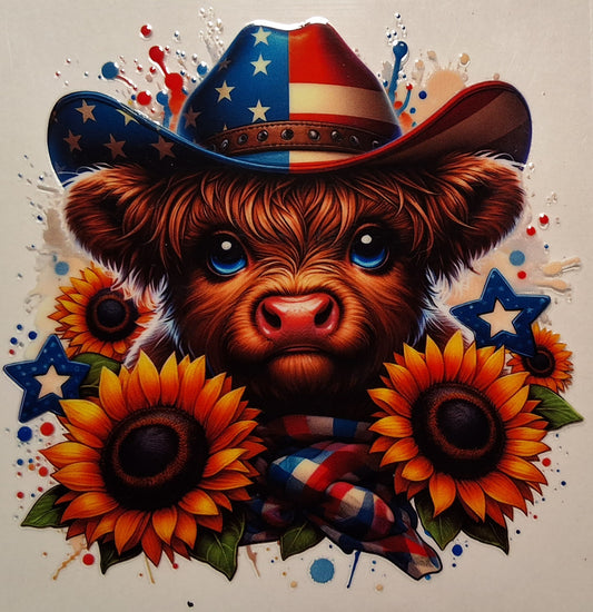 Red white and blue highland cow medium decal