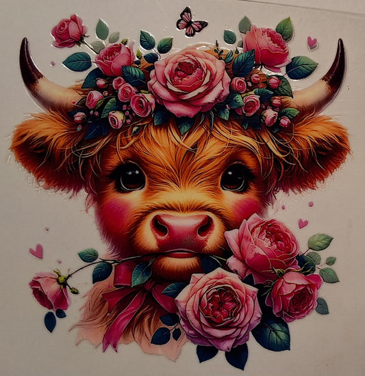 Flower highland cow medium decal
