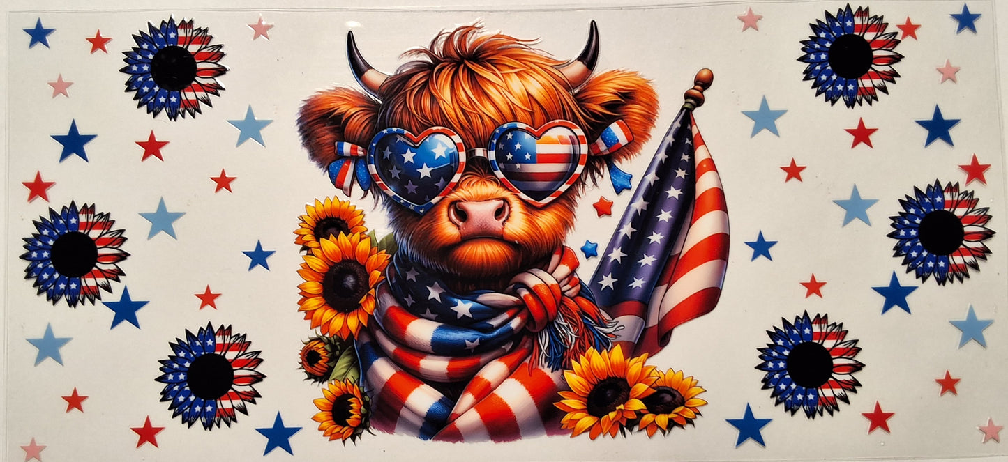 Highland cow 4th of July 16oz wrap